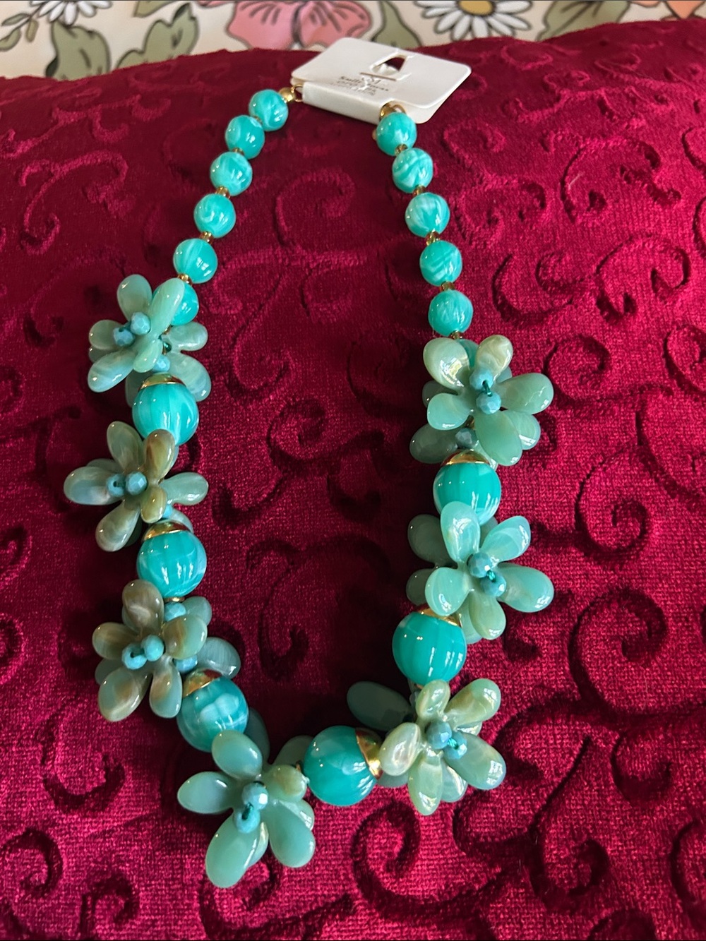 Turquoise Floral Statement Necklace with Beaded Accents